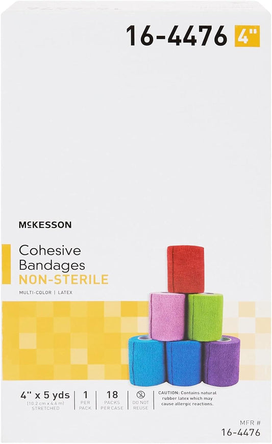 Mckesson Cohesive Bandage, Non-Sterile, Self-Adherent Closure, Multi-Color, 4 In X 5 Yds, 1 Count, 18 Packs, 18 Total