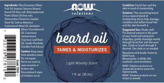 NOW Solutions, Beard Oil, Blend for Men with a Light Woodsy Scent, Tames and Moisturizes, 1-Ounce