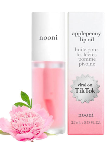 Nooni Korean Vegan Lip Oil - Applepeony | Lip Stain, Korean Lip Tint, Long-Lasting, Moisturizing, Plumping, Revitalizing For Dry Lips, Waterproof, No Peel Off 0.12 Fl Oz