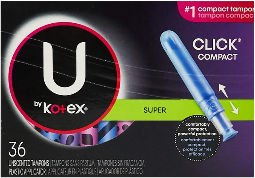 U by Kotex Click Compact Tampons, Super Absorbency, Unscented, 36 Count : Health & Household