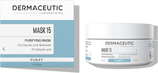 Dermaceutic Mask 15 - Oil And Sebum Control Face Mask - Glycolic Acid, Salicylic Acid And Bentonite Clay Mask - Deep Skin Pore Cleansing - 30Ml