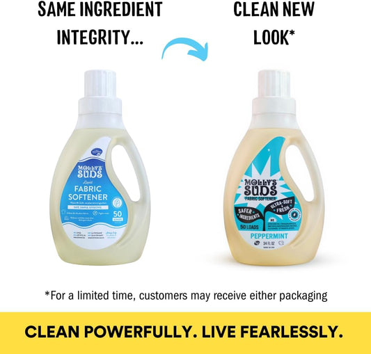 Molly’S Suds Natural Fabric Softener Liquid For Sensitive Skin | Plant-Based, Infused With Essential Oils | Fights Static, Reduces Wrinkles, Deodorizes | Peppermint, 50 Loads
