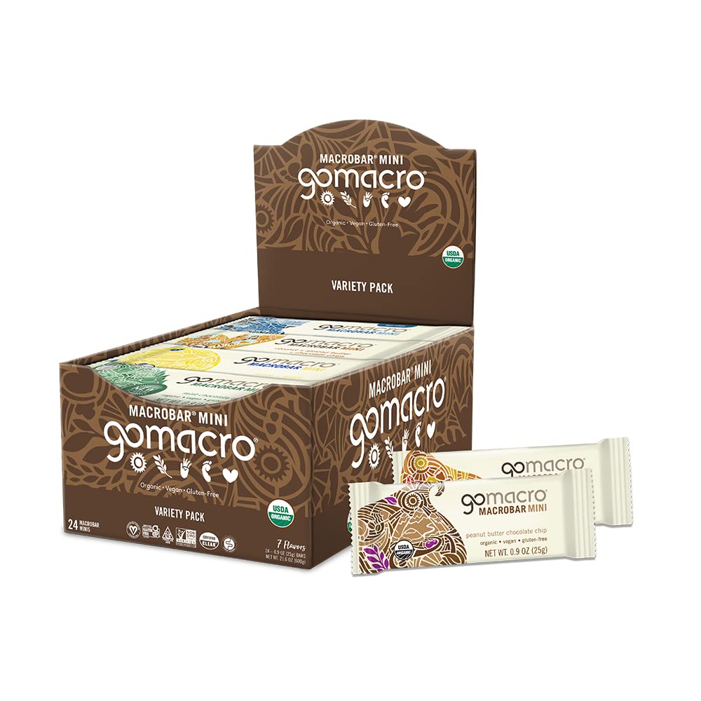 Gomacro Macrobar Mini Organic Vegan Protein Bars - Variety Pack (0.9 Ounce Bars, 24 Count)