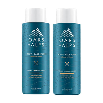 Oars + Alps Mens Moisturizing Body and Face Wash, Skin Care Infused with Vitamin E and Antioxidants, Sulfate Free, Mandarin Woods, 13.5oz, 2 Pack
