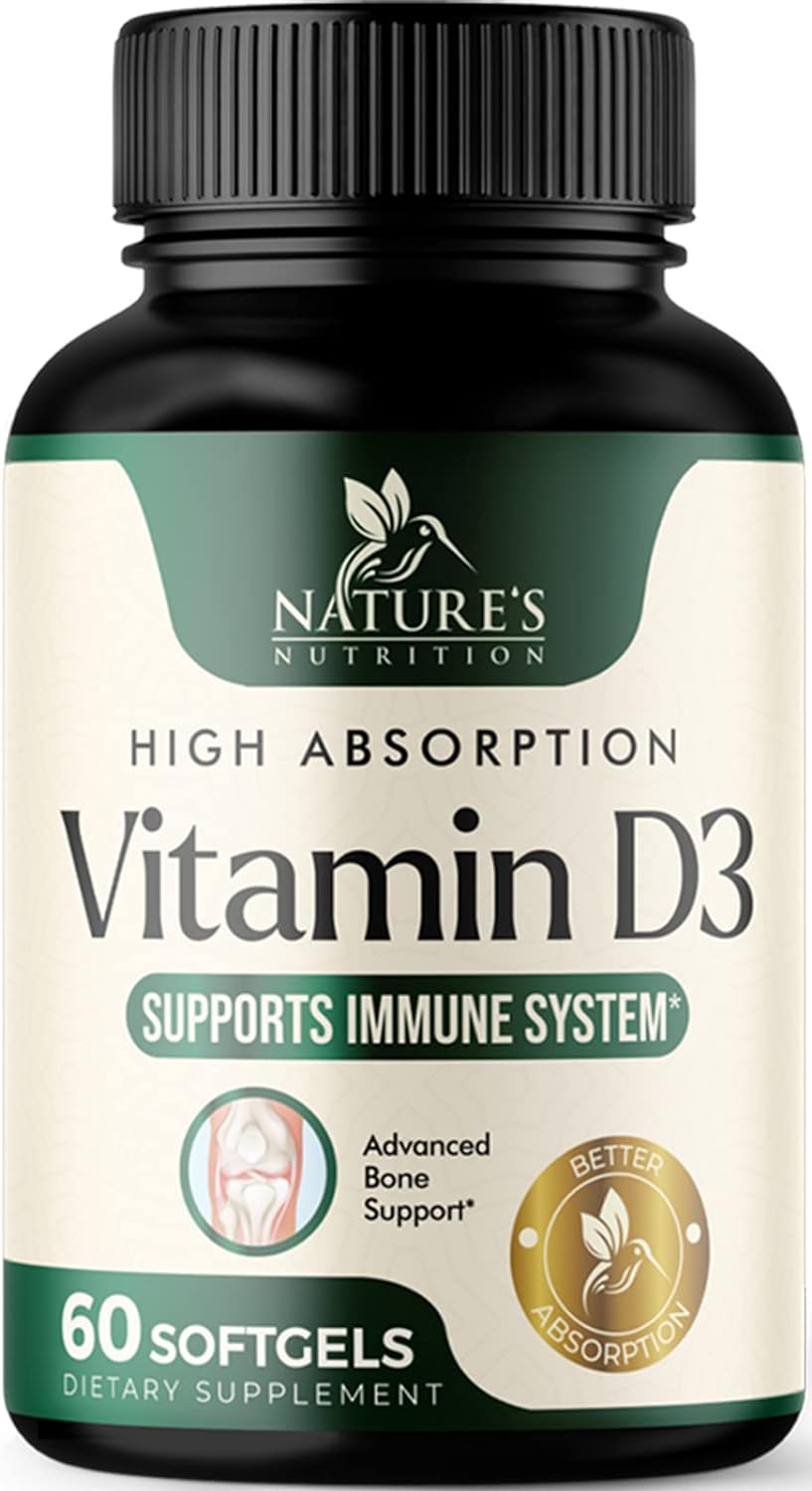 Nature'S Vitamin D3 5000 Iu (125 Mcg) Extra Strength Vitamin D-3 Supplement For Bone, Teeth, Muscle And Immune Health Support, Dietary Supplement, Gluten Free, Non-Gmo - 60 Softgels (2 Month Supply)