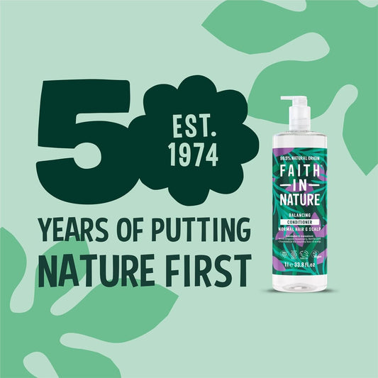 Faith In Nature 1L Natural Lavender & Geranium Conditioner, Balancing For Normal Hair & Scalp, Vegan & Cruelty Free, No Sls, Silicones Or Parabens, Family Sized