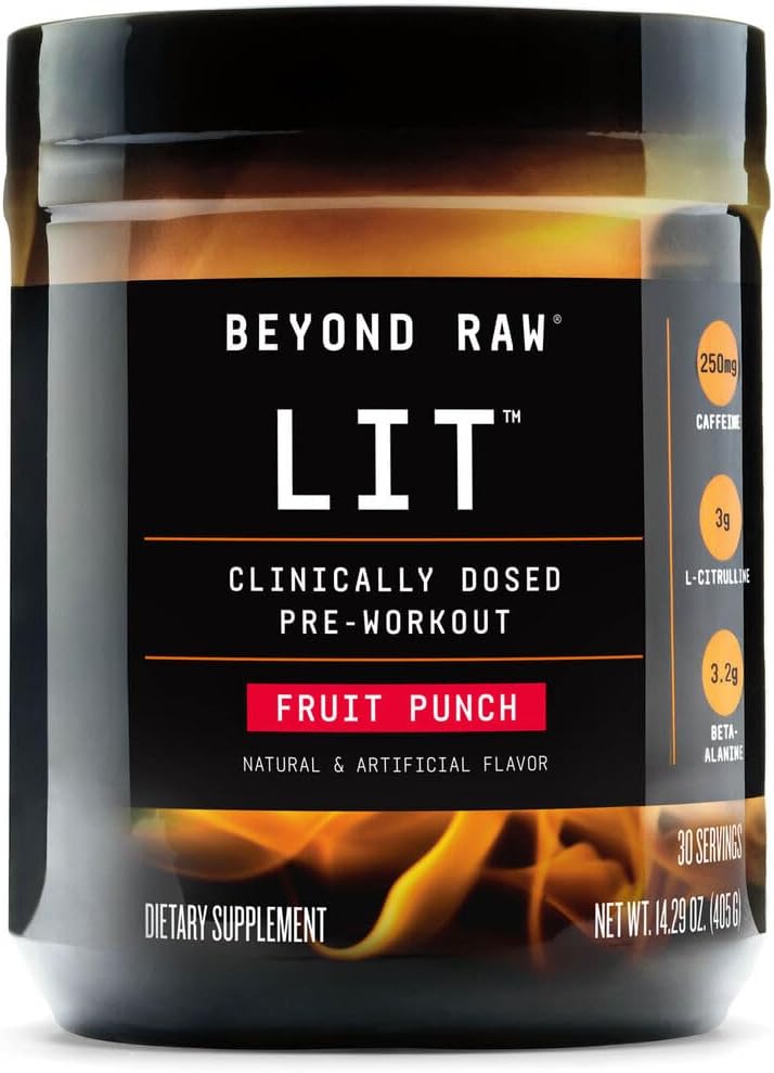 Beyond Raw Lit | Clinically Dosed Pre-Workout Powder | Contains Caffeine, L-Citrulline, Beta-Alanine, And Nitric Oxide | Fruit Punch | 30 Servings