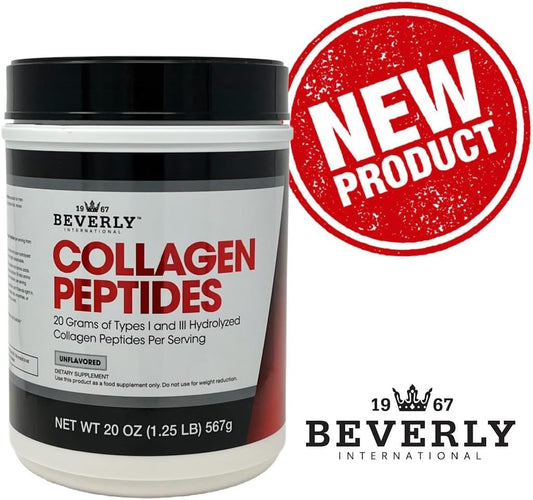 Beverly International Collagen Peptides Protein Powder. Youthful Appearance- Skin, Hair, Nails, Bones And Joint Health. Easy To Use, Highly Absorbable. 18 Grams Of Protein, Unflavored 20 Oz