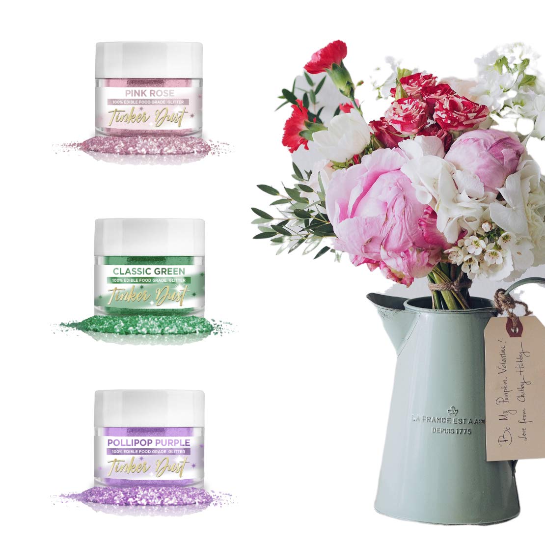 Bakell Mother'S Day Tinker Dust Edible Glitter, 5 Gram Jar Color Set | Includes Our #1 Seller Rose Gold, Pink Rose & Leaf Green | Tinker Dust Edible Glitter | Kosher Certified