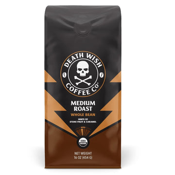 Death Wish Coffee Co., Organic And Fair Trade, Medium Roast, Whole Bean Coffee, 16 Oz