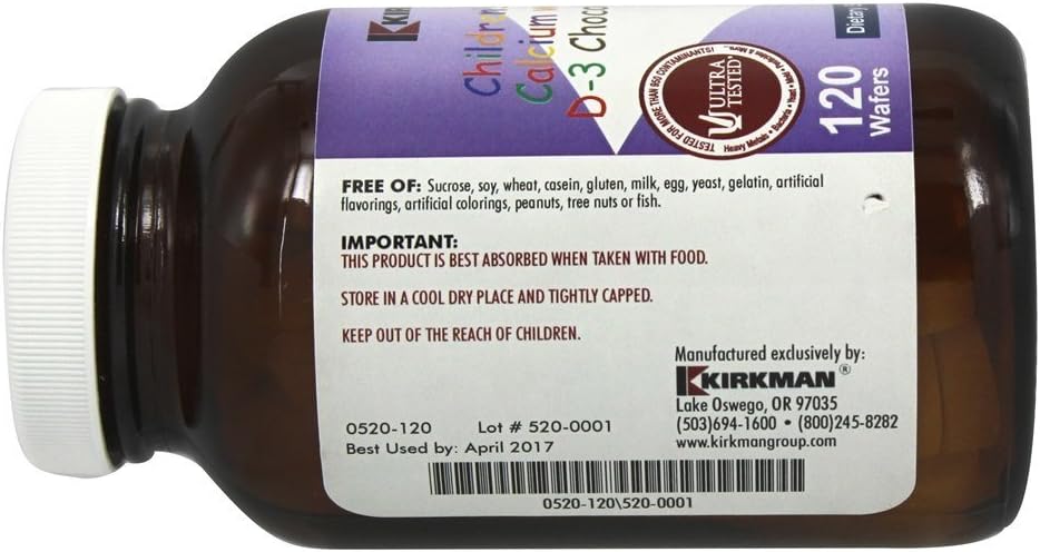 Children's Chewable Calcium with Vitamin D3, Natural Chocolate, 120 Tablets, Kirkman Labs : Health & Household