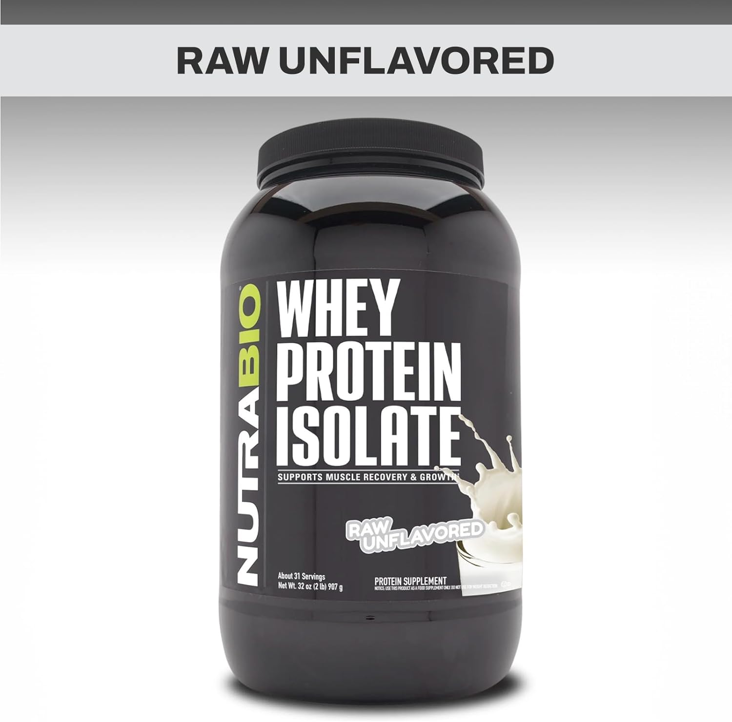 NutraBio Whey Protein Isolate Supplement – 25g of Protein Per Scoop with Complete Amino Acid Profile - Soy and Gluten Free Protein Powder - Zero Fillers and Non-GMO - Raw Unflavored - 2 Lbs : Health & Household