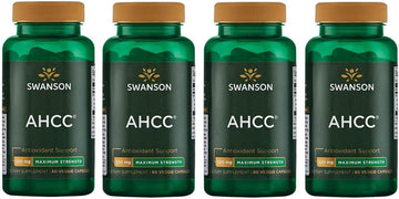 Swanson Maximum Strength AHCC - Promoting Advanced Immune Support - Natural Supplement Aiding NK Cells & Liver Support - (60 Veggie Capsules, 500mg Each) (4 Pack)