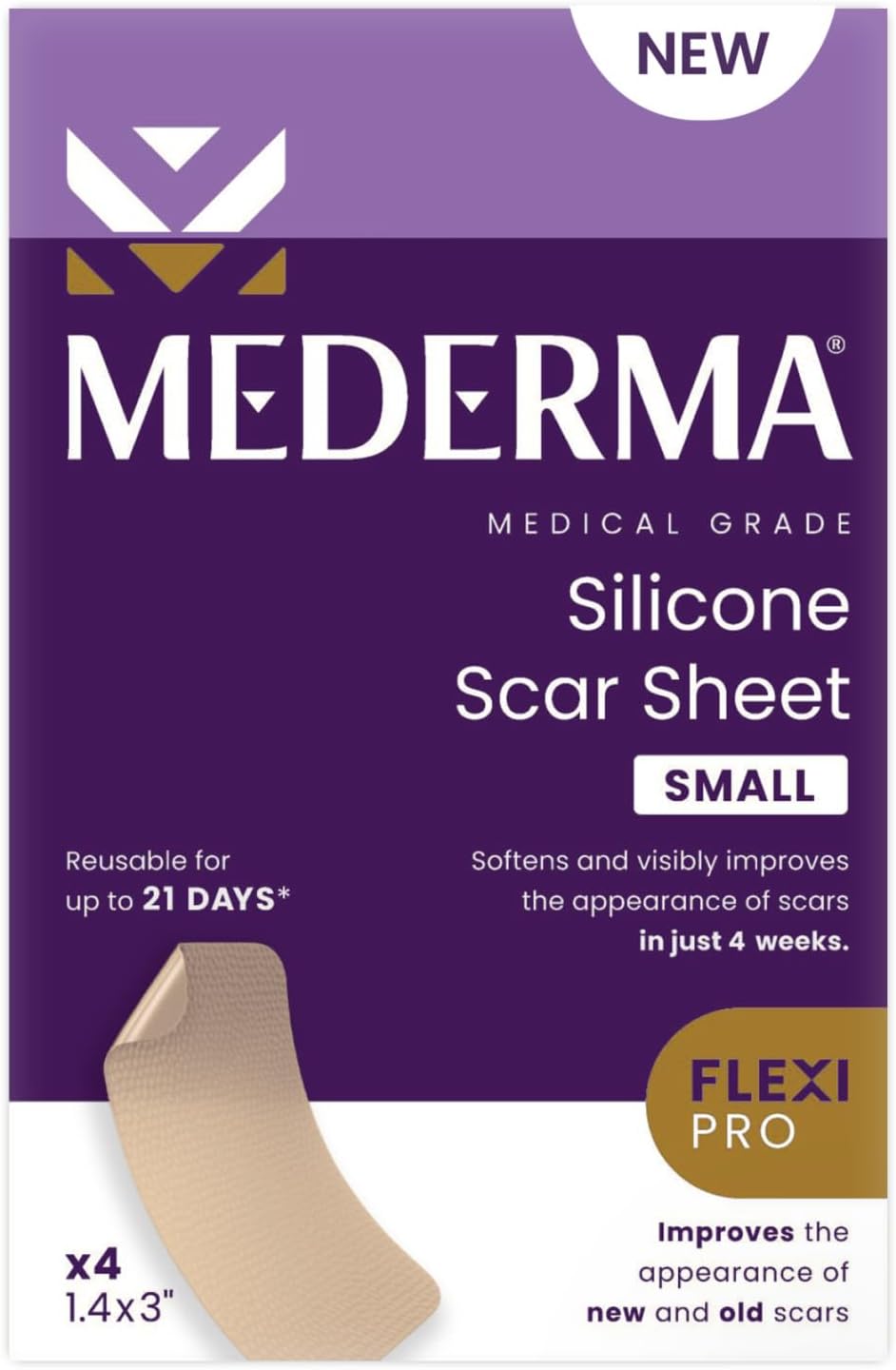 Mederma Medical Grade Silicone Scar Sheets; Improves The Appearance Of Old And New Scars; For Injury, Burn And Surgery Scars, 4 Count