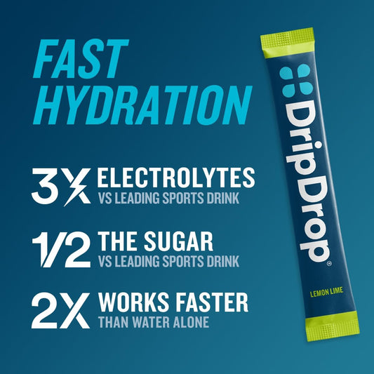 Dripdrop Hydration - Lemon Lime - Electrolyte Drink Mix Single Serve Hydration Powder Packets | Non-Gmo, Gluten Free, Vegan | 32 Sticks