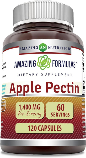 Amazing Formulas Apple Pectin 1400 mg per Serving of 2 Capsules 120 Capsules Supplement | Non-GMO | Gluten Free | Made in USA