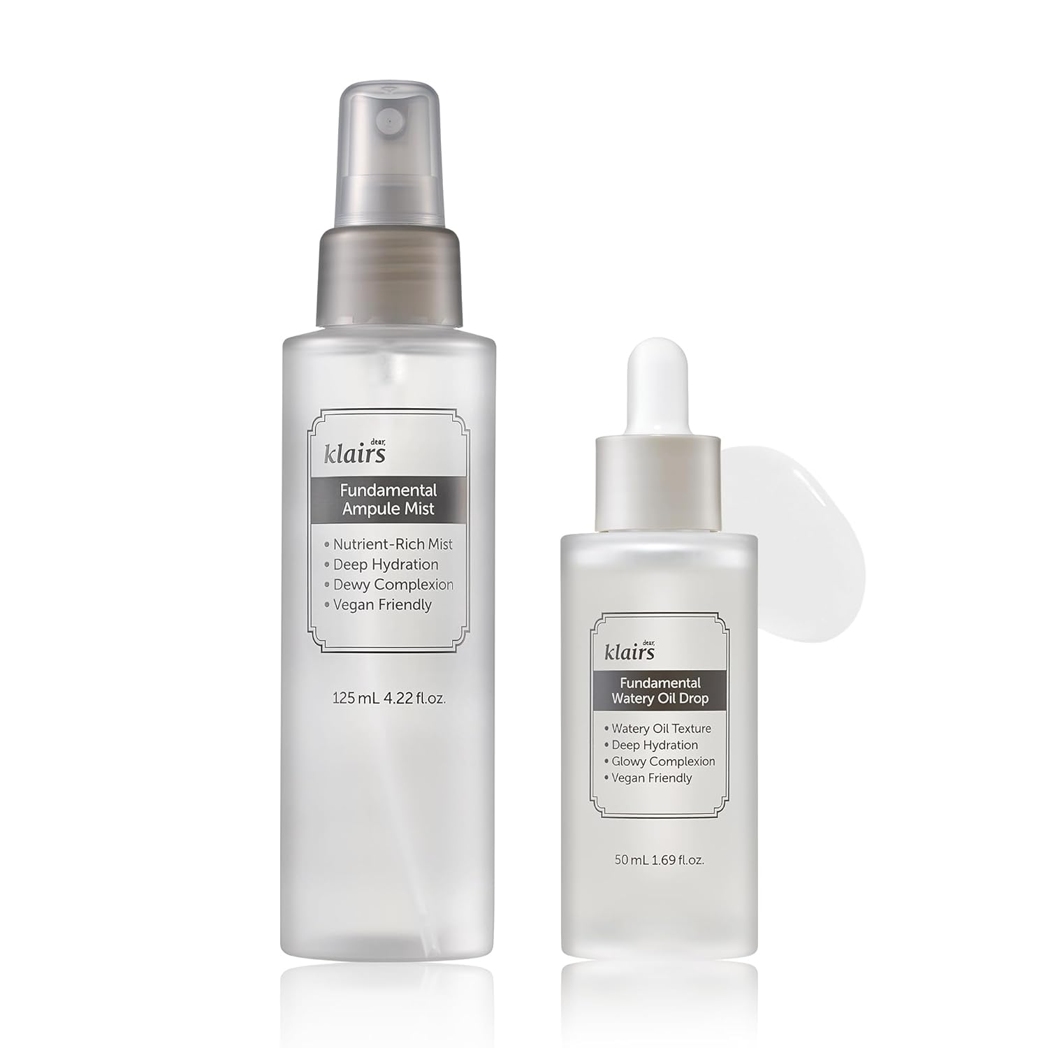 Dear,Klairs 2 Step Fundamental Care Set, Ampoule-Like Mist & Water-Based Drop, For Hydration, Moisturizing Skincare