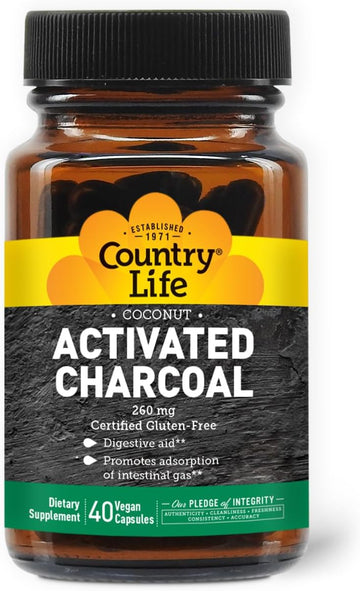 Country Life Activated Organic Coconut Charcoal Capsules, 260Mg – Natural Charcoal Supplement For Gas And Bloating Relief, Gluten-Free, 180 Vegan Capsules