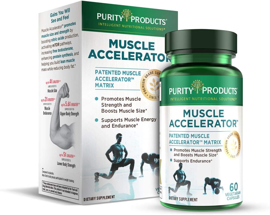 Purity Products Muscle Accelerator 650 mg Patented & Clinically Tested Muscle Accelerator Blend of Ayurvedic Herbal Extracts Promotes Strength, Endurance + Muscle Growth - 60 Veg Caps