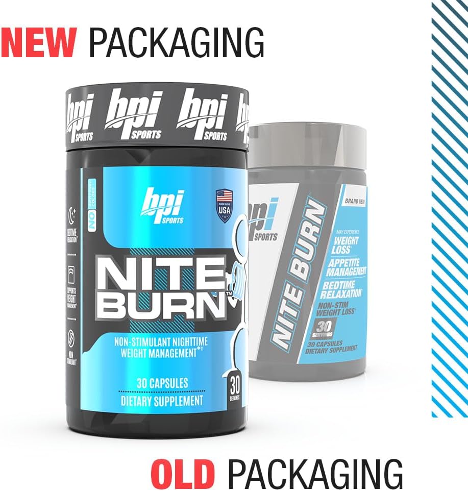 BPI Sports Nite burn – Nighttime Fat Burner & Sleep Support – Keto-Friendly – Weight Loss, Burn Fat, Relaxation, Boost Metabolism – 30 servings – 640mg, Capsule : Health & Household