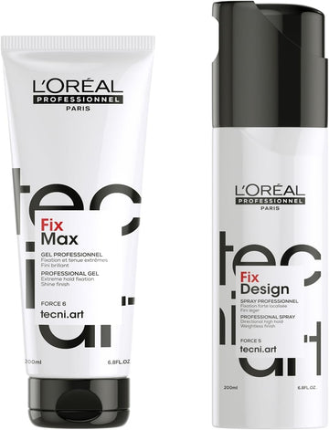L’Oreal Professionnel Tecni Art Slick Back Bun - No Frizz, No Fly Aways , Smooth And Shiny Polished Look, Tecni Art Fix Design Strong Hold Styling Spray & Fix Max Styling Gel
