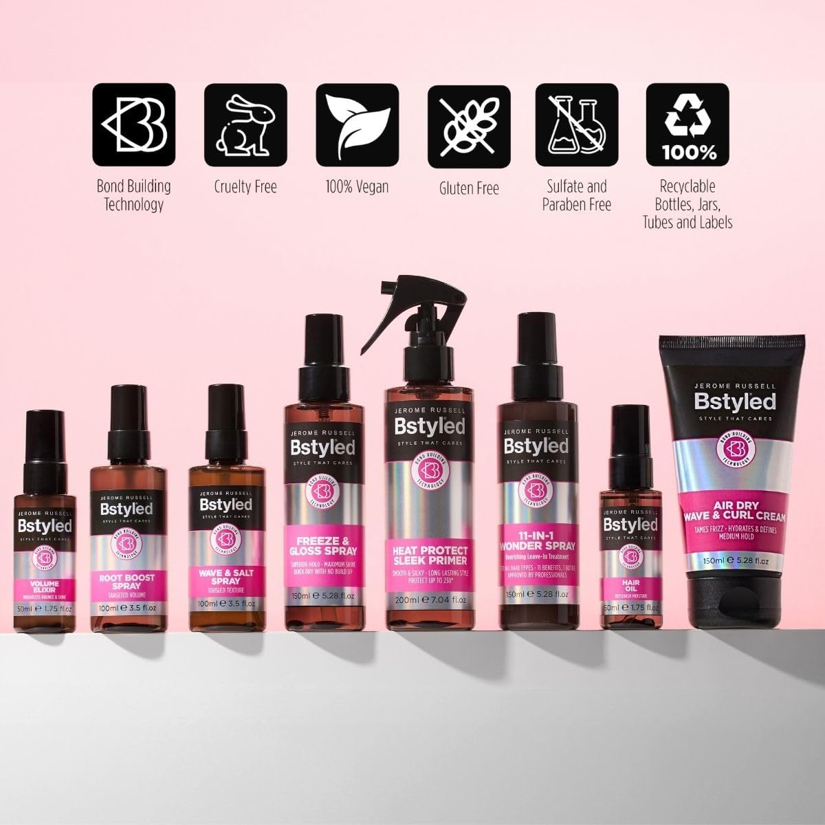 Jerome Russell Bstyled Wave & Salt Spray- Medium Hold Spray For Definition, Matte Finish & Soft Curly Hair - With Pomegranate, Turmeric & Bond Building Technology, Vegan Friendly Hair Care, 100Ml