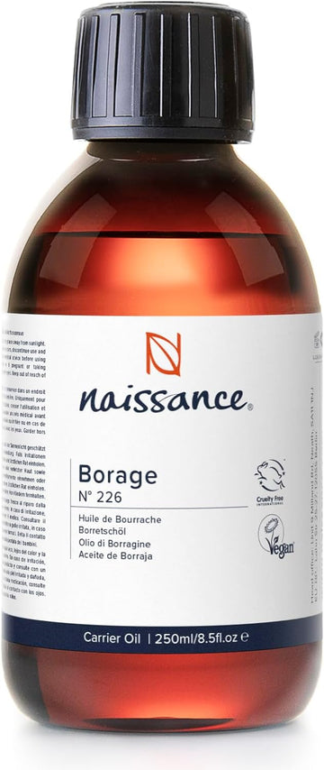 Naissance Virgin Borage (Starflower) Seed Oil (No. 226) - 250ml - 100% Naturally High in GLA (Gamma-Linolenic Acid) - For Skin, Face, Body, Hair, Massage, Vegan