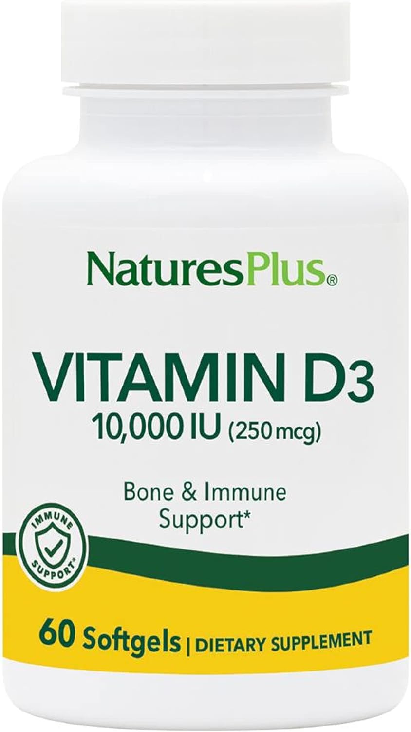 Naturesplus Vitamin D3 (Cholecalciferol) - 10,000 Iu, 60 Softgels - Maximum Potency For Healthy Bones & Teeth - Heart Health & Immune System Support - Total Body Health - Gluten-Free - 60 Servings