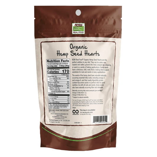 NOW Foods, Organic Hemp Seed Hearts, High in Protein and Iron, with Omega-3 and Omega-6 Fatty Acids, Raw and Hulled, 8-Ounce (Packaging May Vary) : Health & Household