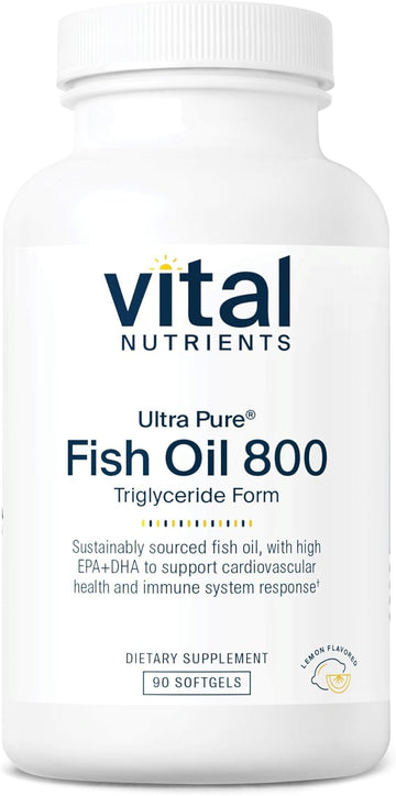 Vital Nutrients Ultra Pure® Fish Oil 800 Triglyceride Form | Heart, Brain, & Immune Health* | Sustainably Sourced High Epa & Dha Omega-3 Fatty Acid | Lemon Flavor | Gluten, Dairy, Soy Free | 90 Count