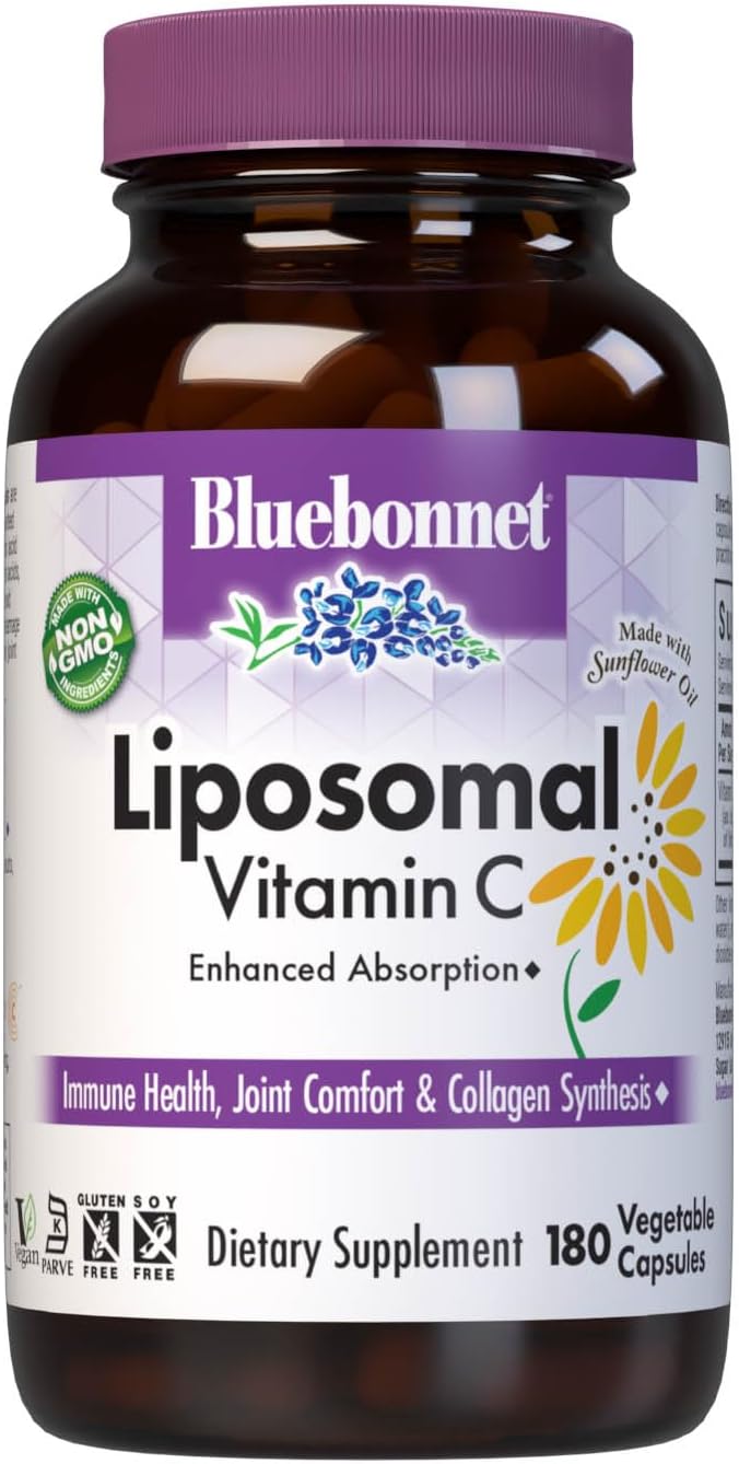 Bluebonnet Nutrition Liposomal Vitamin C 1000 Mg, Made With Sunflower Oil, Immune & Joint Comfort*, Vegan, Kosher, Non-Gmo, Gluten-Free, Soy-Free Milk-Free, 180 Vegetable Capsules, 90 Servings