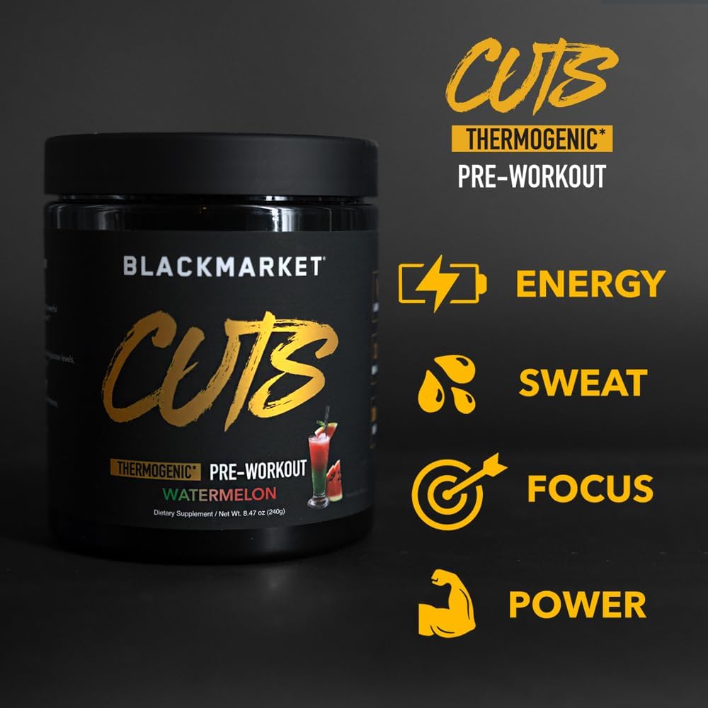 Blackmarket Cuts Pre Workout - Flavored Energy Powdered Drink Mix For Men & Women, Great For Muscle Definition, Thermogenic, Creatine Free (Watermelon, 30 Servings) : Health & Household
