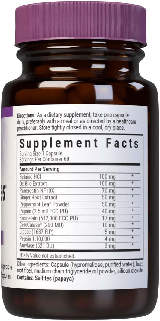 Bluebonnet Nutrition Power-Zymes, Protein Digestive Support*, Soy-Free, Gluten-Free, Dairy-Free, 60 Vegetable Capsules, 60 Servings