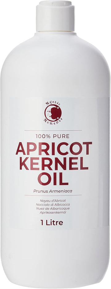 Mystic Moments | Apricot Kernel Carrier Oil 1 litre - Pure & Natural Oil Perfect for Hair, Face, Nails, Aromatherapy, Massage and Oil Dilution Vegan GMO Free