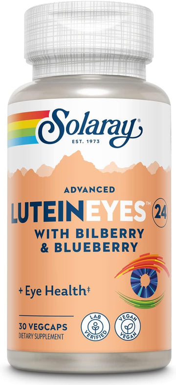 SOLARAY Advanced Lutein Eyes 24mg with Bierry Extract and Blueberry Extract, Eye & Macular Health Support Supplement Supplying Zeaxanthin from Marigold, Vegan, 30 Servings, 30 VegCaps