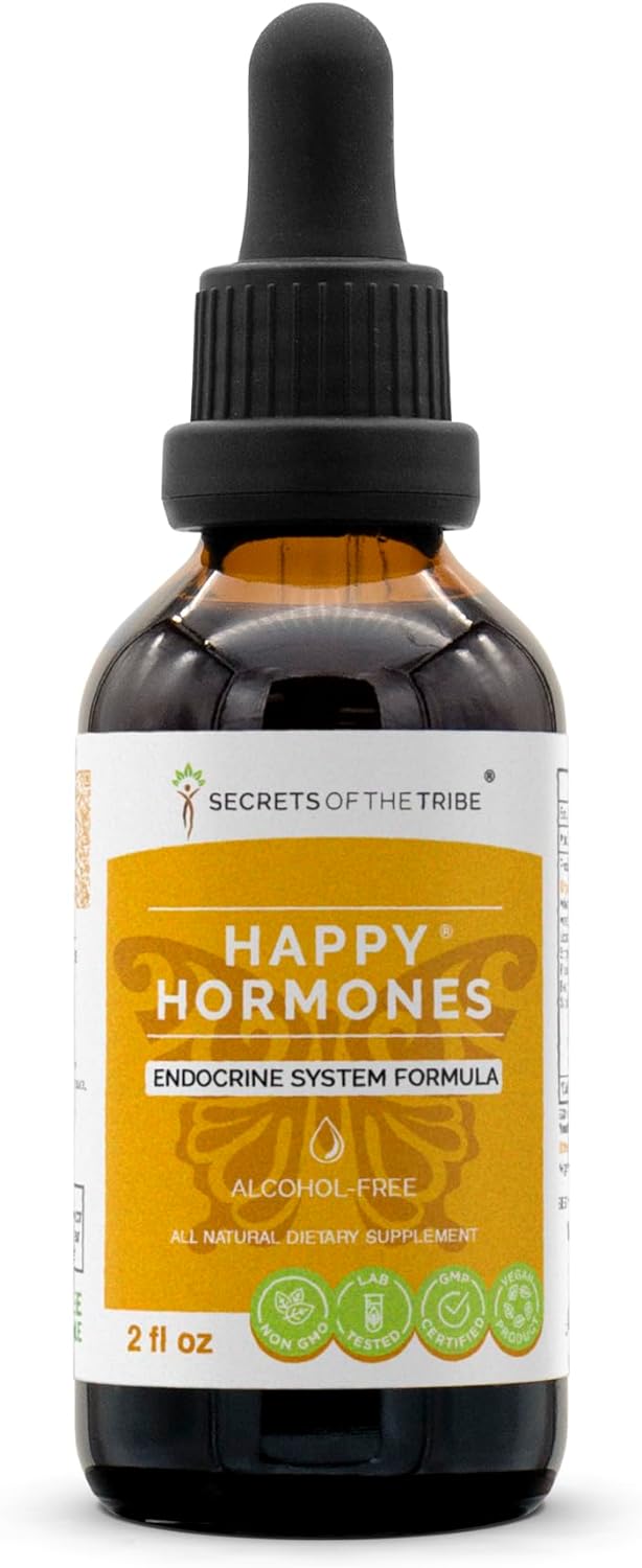 Secrets of the Tribe - Happy Hormones, Herbal Supplement Blend Drops Alcohol-Free Liquid Extract, Endocrine System Formula (2 fl oz)
