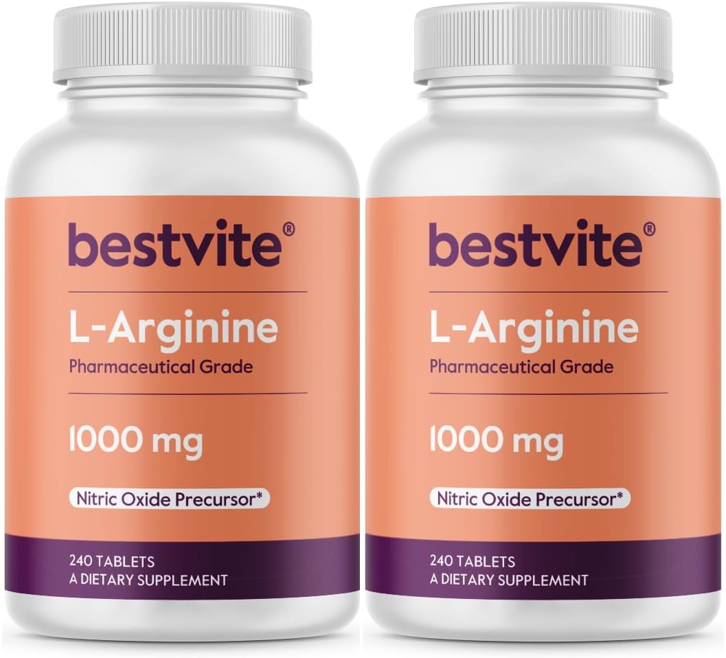 Bestvite L-Arginine 1000Mg Per Tablet (480 Tablets) (240 X 2) – Pharmaceutical Grade – Contains 20% More Pure Arginine Compared To Arginine Hcl – Nitric Oxide Precursor
