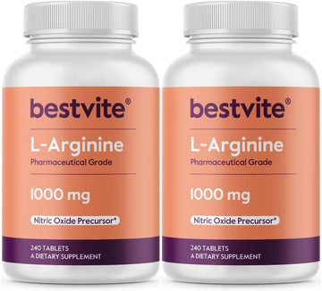 Bestvite L-Arginine 1000Mg Per Tablet (480 Tablets) (240 X 2) – Pharmaceutical Grade – Contains 20% More Pure Arginine Compared To Arginine Hcl – Nitric Oxide Precursor