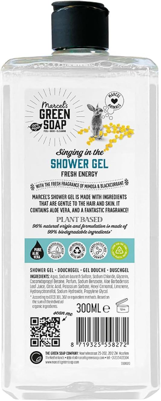 Marcel'S Green Soap - Shower Gel - Mimosa & Blackcurrant - Microplastic-Free Formula – Paraben Free - Recycled Plastic Bottle - 99% Biodegradable - Vegan - 300 Ml