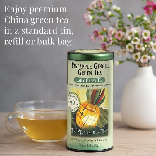 The Republic Of Tea – Pineapple Ginger Daily Green Tea, 50 Tea Bag Tin