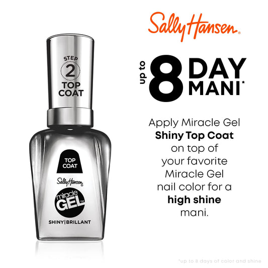 Sally Hansen Miracle Gel™, Clear Top Coat 101, Long Lasting, Gel-Like Formula, No Uv Lamp Needed, Clear Nail Polish