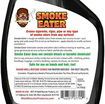 Smoke Eater - Breaks Down Smoke Odor at The Molecular Level - Eliminates Cigarette, Cigar or Pot Smoke On Clothes, in Cars, Boats, Homes, and Office - 22 oz Travel Spray Bottle (Lavender)