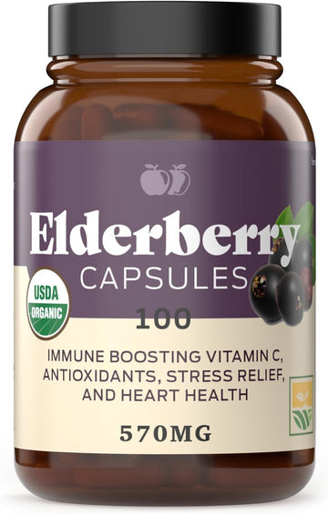 Organic Elderberry Capsules - Organic, Dried, & Pure Elderberry Sambucus Natural Immune Boost Capsules - 570 Mg