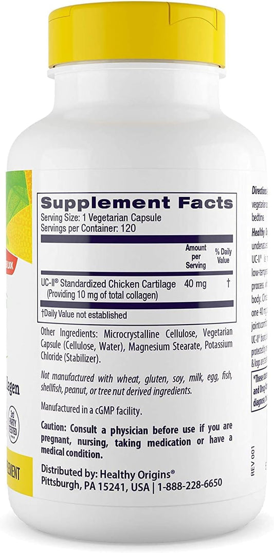 Healthy Origins UC-II, 40 mg - Premium Collagen Supplement for Joint Health, Mobility & exibility - Undenatured Type II Collagen - Gluten-Free & Non-GMO Supplement - 120 Veggie Caps