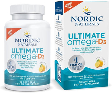 Nordic Naturals Ultimate Omega-D3, Lemon Flavor - 90 Soft Gels - 1280 mg Omega-3 + 1000 IU Vitamin D3 - Omega-3 Fish Oil - EPA & DHA - Promotes Brain, Heart, Joint, & Immune Health - 45 Servings