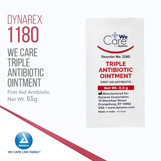 Dynarex Triple Antibiotic Ointment, Used For Minor Wounds Such As Cuts, Scrapes, And Burns, Single-Use First Aid Ointment 0.5G Foil Packets, 1 Box Of 144 Triple Antibiotic Packets