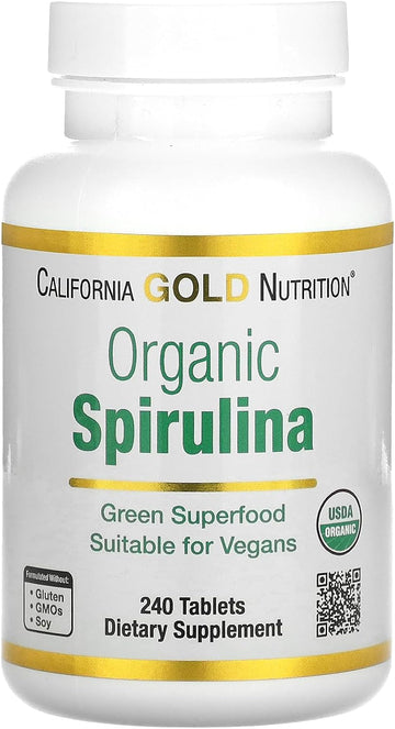 Organic Spirulina Supplement By California Gold Nutrition, Featuring A Green Superfood With Antioxidants, Vegan Friendly, Gluten Free, Non-Gmo, 500 Mg, 240 Tablets