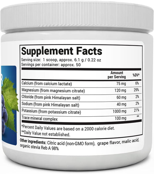 Dr. Berg Hydration Keto Electrolyte Powder - Enhanced w/ 1,000mg of Potassium & Real Pink Himalayan Salt (NOT Table Salt) - Grape avor Hydration Drink Mix Supplement - 50 Servings