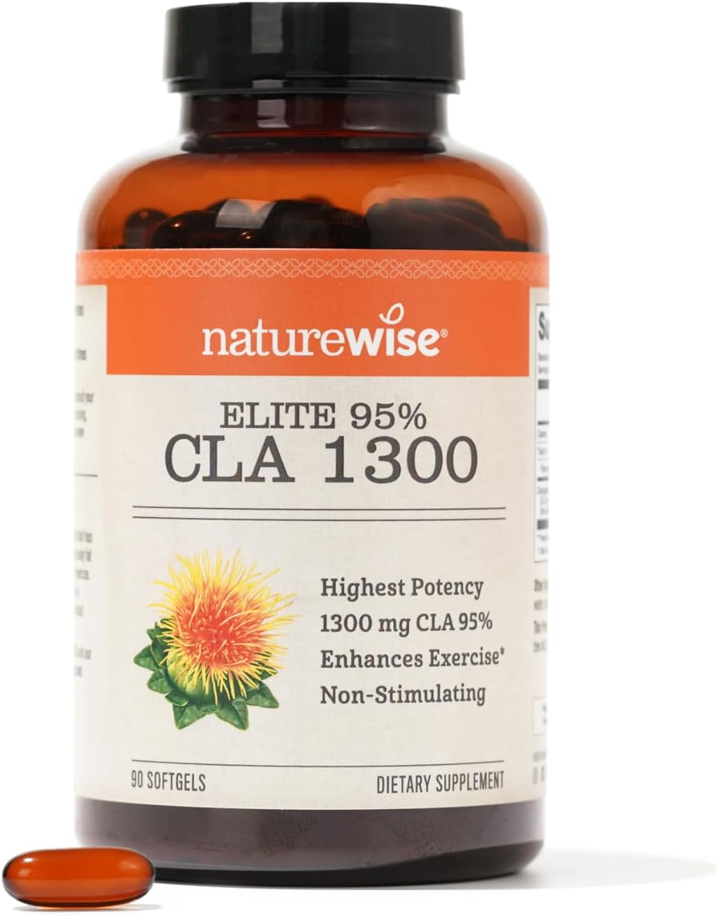 Naturewise Cla 1300 - Cla Supplement W/ 95% Active Conjugated Linoleic Acid For Women And Men, Non-Stimulating, Supports Weight & Fitness Goals - Non-Gmo, Gluten Free - 90 Softgels[1-Month Supply]