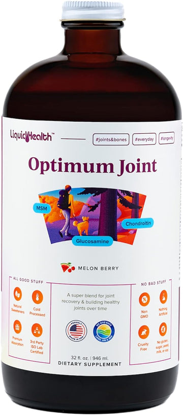 LIQUIDHEALTH 32 Oz Optimum Joint Support Supplement with Glucosamine Chondroitin MSM Hyaluronic Acid - Triple Strength Liquid Vitamins, Gluten-Free, Sugar-Free, Dairy-Free, Soy-Free Joint Juice